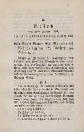 a. Gesetz vom 28sten October 1863, die Gerichtsverfassung betreffend