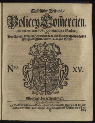 Nro. XV, Montags, den 8. April 1737