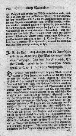 Untersuchungen über die Atmosphäre und die Abmessung ihrer Veränderungen dienlichen Werkzeuge. T.1.