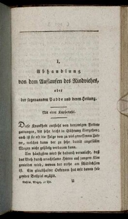 Abhandlung von den Auflaufen des Rindviehes oder der sogenannten Padde und deren Heilung. Mit einer Kupfertafel.