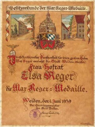 Urkunde Elsa Reger (1870-1951)