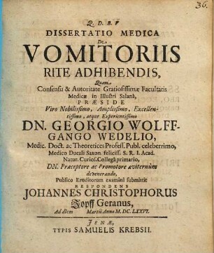 Dissertatio Medica De Vomitoriis Rite Adhibendis