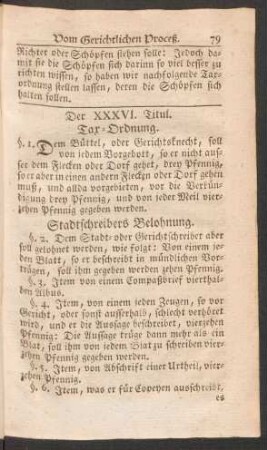 Der XXXVI. Titul. Tax-Ordnung