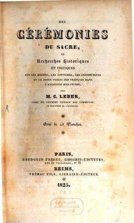 Des cérémonies du Sacre ou recherches historiques et critiques
