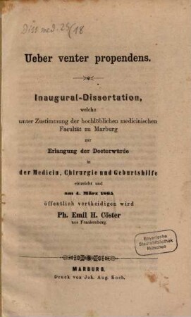 Ueber venter propendens : Inaug. Diss.