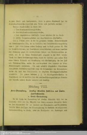 Abteilung VIII. Kreis-Verwaltung. Sonstige öffentliche Behörden und Ämter. Sparkassenwesen