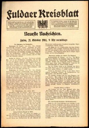 Erste Ausgabe vom Mittwoch, den 21. Oktober 1914.