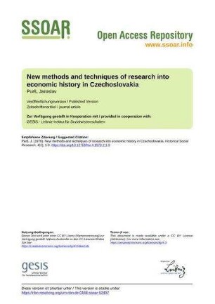New methods and techniques of research into economic history in Czechoslovakia