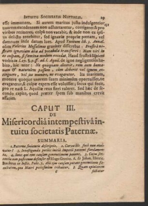 Caput III. De Misericordia intempestiva intuitu societatis Paternae.
