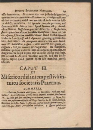 Caput III. De Misericordia intempestiva intuitu societatis Paternae.