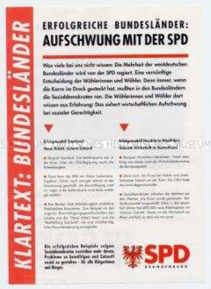 Propagandablatt der SPD zur Brandenburger Landtagswahl 1990 mit Schwerpunkt Wirtschaftspolitik
