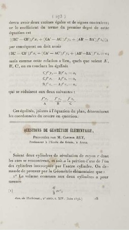 Questions de géométrie élémentaire.