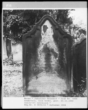 Grabstein des Izik Brühl (gestorben 1868.12.21)