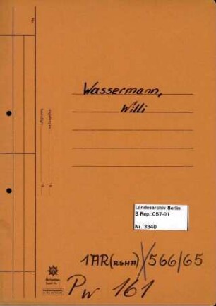 Personenheft Wilhelm Wassermann (*26.02.1912), SS-Obersturmführer