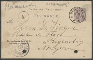 Brief von Heinrich Gustav Reichenbach an Jakob Singer