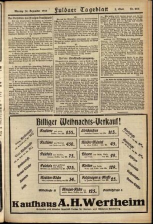 Zweite Ausgabe vom Montag, den 20. Dezember 1920.