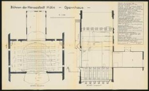 Opernhaus, Köln: Bühnengrundriss und Bühnenlängsschnitt 1:100