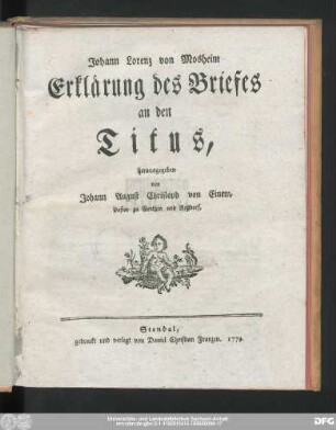 Johann Lorenz von Mosheim Erklärung des Briefes an den Titus