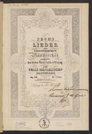 Sechs Lieder für vierstimmigen Männerchor Op. 50