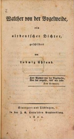 Walther von der Vogelweide, ein altdeutscher Dichter