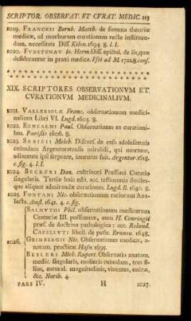 XIX. Scriptores observationum et curationum medicinalium