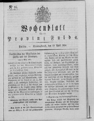 Nr. 16, Ausgabe vom 19. April 1834