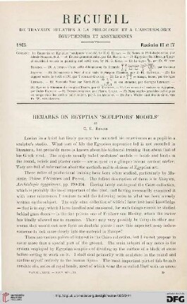 27: Remarks on egyptian 'Sculptors' Models