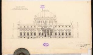 Nationalhalle für Kunst und Wissenschaft am Königsplatz, Berlin Schinkelwettbewerb 1896: Ansicht von S 1:200