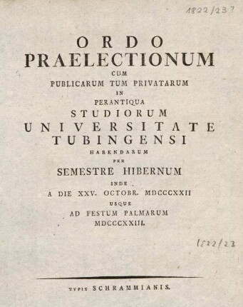 Vorlesungsverzeichnis 1822/23