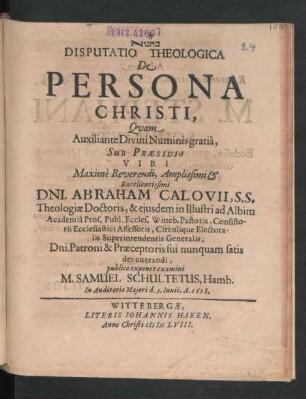 Disputatio Theologica De Persona Christi