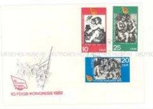Erstagsbrief mit Sondermarken- und Stempel zum l0. FDGB-Kongress