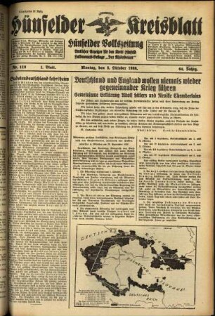 Erste Ausgabe vom Montag, den 03. Oktober 1938.
