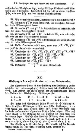 XX. Gleichungen des 1. Grades mit einer Unbekannten.