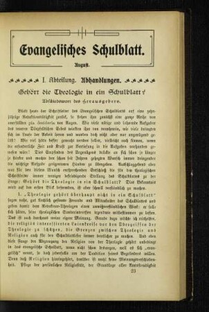 Gehört die Theologie in ein Schulblatt?