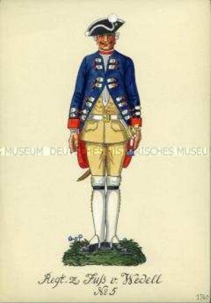 Uniformdarstellung, Gemeiner des Infanterie-Regiments (von Wedell) No. 5, Preußen, 1740.