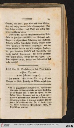 Critik über die Vorstellungen des Grosmannischen Theaters