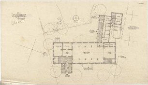 Gsaenger, Gustav; München, Sendlinger Tor Platz; Ev. Kirche St. Matthäus - Wettbewerbsplan (Grundriss UG)