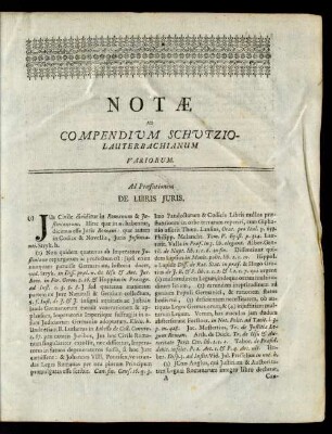 Notae Ad Copmpendium Schutzio-Lauterbachianum Variorum. Ad Praefationem ...