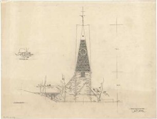 Gsaenger, Gustav; Bad Godesberg / Bonn (Nordrhein-Westfalen), Marienforster Tal, Löwenburgstr.; Ev. Kirche - Tekturplan, Nordostseite (Ansicht)