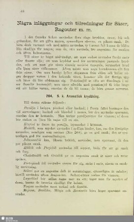 Några Inläggningar och tillredningar för Såser, Ragouter m. m.