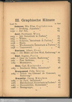 III. Graphische Künste