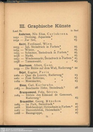 III. Graphische Künste