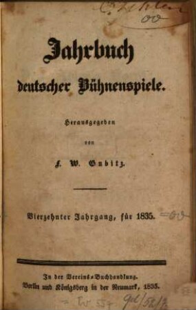 Jahrbuch deutscher Bühnenspiele. 14. 1835