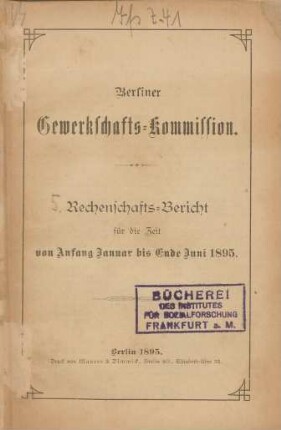 5. (Januar/Juni 1895): Rechenschafts-Bericht