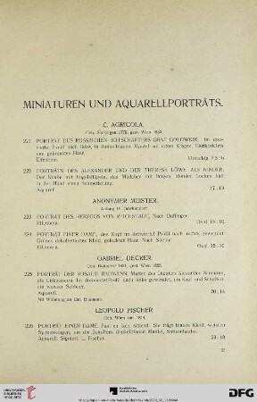 Miniaturen und Aquarellporträts(Nr. 221-243)