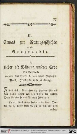 II. Etwas zur Naturgeschichte und Geographie