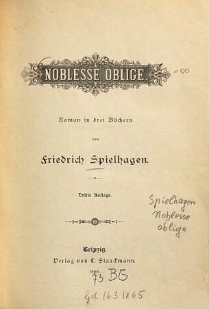 Noblesse oblige : Roman in 3 Büchern