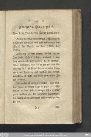 Zweytes Hauptstück. Von dem Stande der Natur überhaupt.