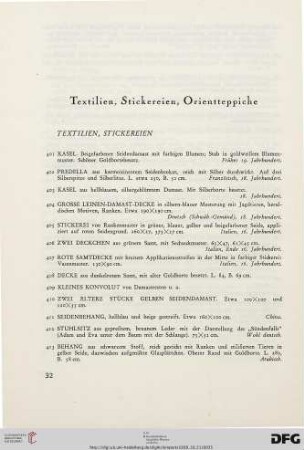Textilien, Stickereien, Orientteppiche (Nr. 401-504)