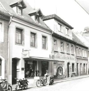 Colditz, Badergasse 10/6. Wohnhäuser mit Läden (E. 18. Jh. Nr. 10, 1751 Nr. 8). Straßenansicht